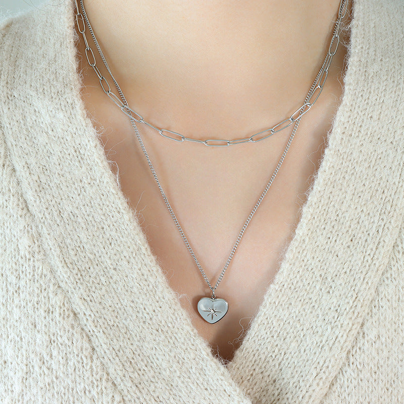 Wholesale 18k gold plated double heart-shaped star inlaid zircon pendant necklace